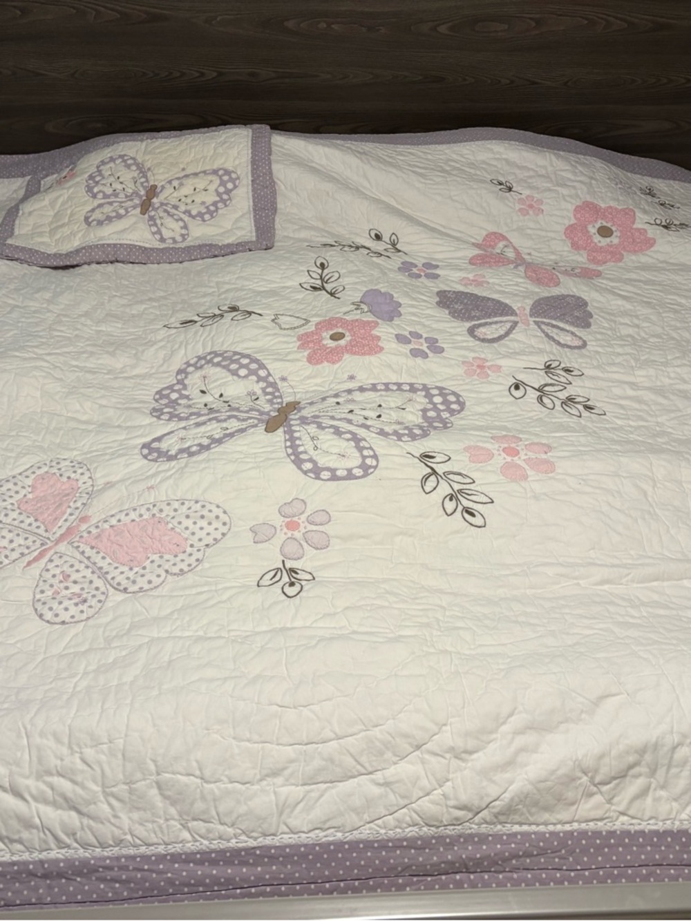 Pottery barn kids gabrielle Quilt with Pink & Lavender Butterfly Appliqués